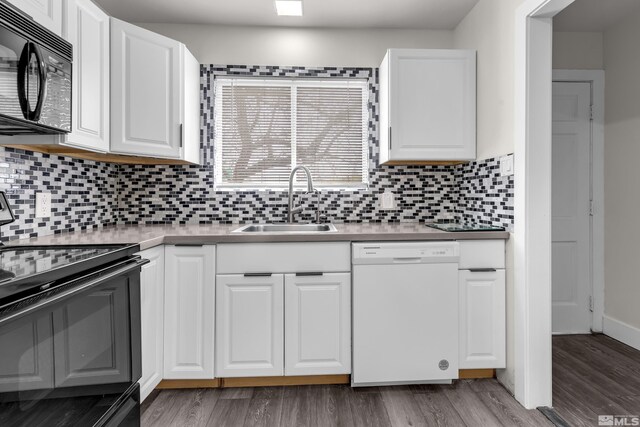 4 Smithridge, Reno, NV 89502 - kitchen with black appliances, a sink, white cabinetry, wood finished floors, and tasteful backsplash
