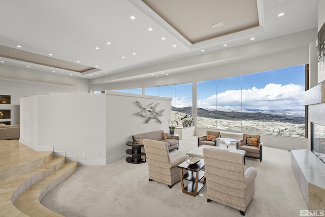3605 Silver Vista Dr, Reno, NV 89511 - living area featuring recessed lighting, a raised ceiling, a high ceiling, and carpet flooring