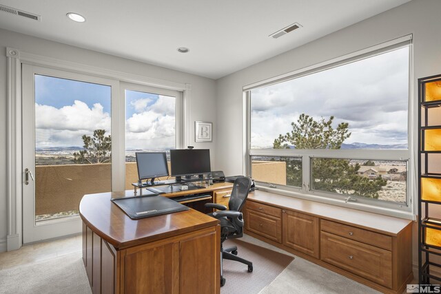 3605 Silver Vista Dr, Reno, NV 89511 - home office with light colored carpet, healthy amount of natural light, and recessed lighting