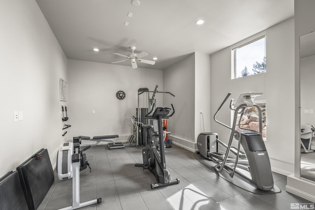 3605 Silver Vista Dr, Reno, NV 89511 - workout room featuring ceiling fan, recessed lighting, and baseboards