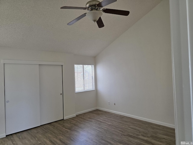 1023 Adrian Way, Sparks, NV 89431 - unfurnished bedroom with wood finished floors, a textured ceiling, lofted ceiling, a closet, and baseboards