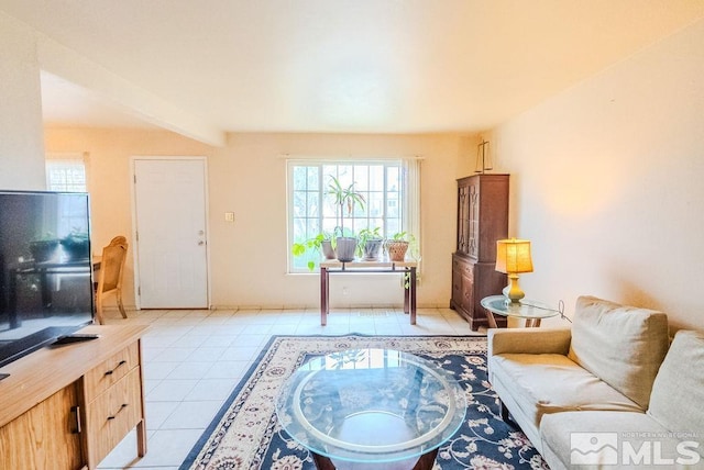 1845 Auburn Way, Reno, NV 89502 - living room featuring light tile patterned floors and beamed ceiling
