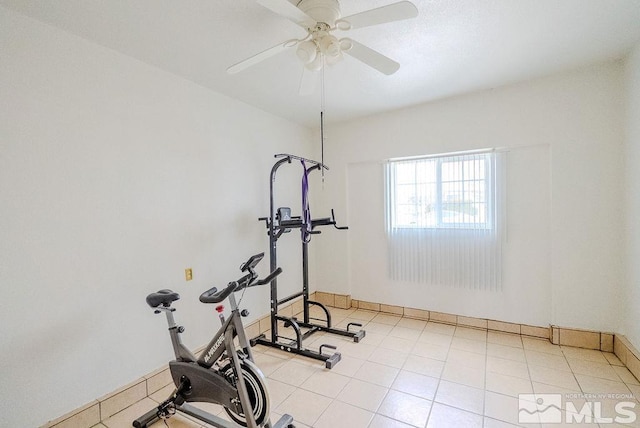 1845 Auburn Way, Reno, NV 89502 - workout area featuring a ceiling fan, baseboards, and light tile patterned flooring