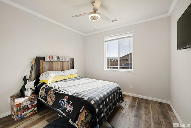 2183 Kingston Canyon Dr, Sparks, NV 89441 - bedroom with wood finished floors, baseboards, crown molding, and a ceiling fan