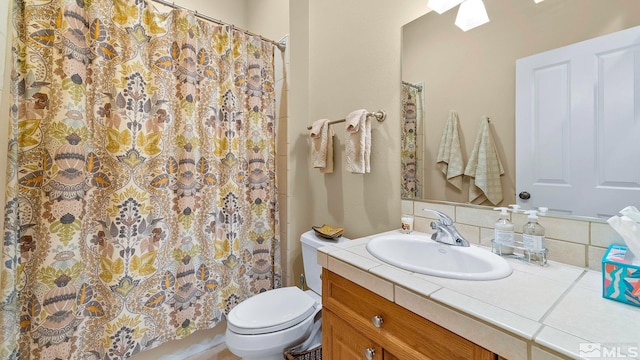4940 Turning Leaf Way, Reno, NV 89519 - bathroom with vanity, backsplash, and a shower with shower curtain