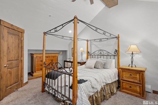 396 Tramway Dr # 3, Stateline, NV 89449 - bedroom with carpet, lofted ceiling, baseboards, and ceiling fan