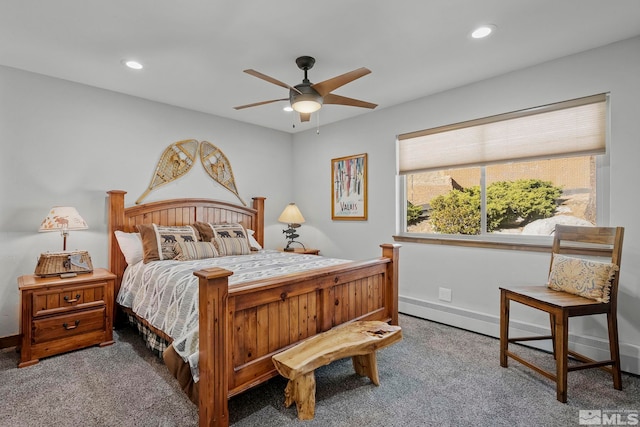 396 Tramway Dr # 3, Stateline, NV 89449 - bedroom with carpet flooring, recessed lighting, baseboards, baseboard heating, and a ceiling fan
