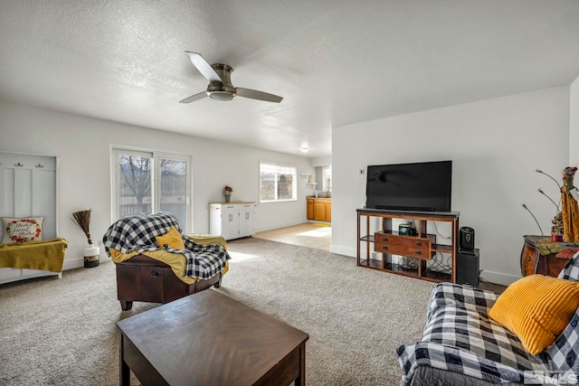 285 James Ave, Dayton, NV 89403 - carpeted living room featuring ceiling fan, a textured ceiling, and baseboards