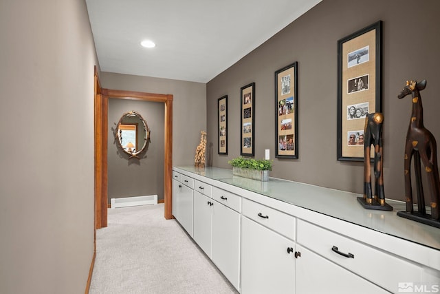1005 Marlene St, Incline Village, NV 89451 - hall featuring light carpet, baseboard heating, recessed lighting, and baseboards