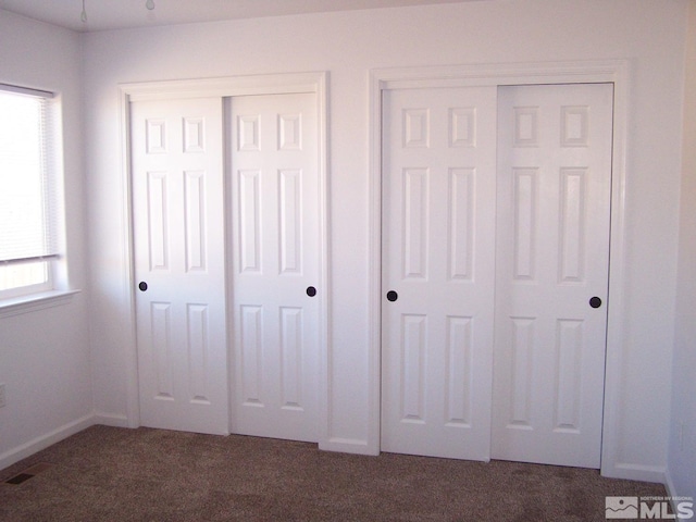 742 Megan Way, Fallon, NV 89406 - unfurnished bedroom with multiple closets, carpet floors, and baseboards
