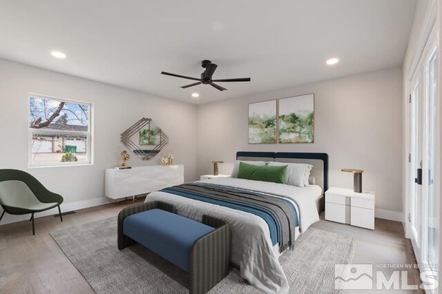 995 Skyline Blvd, Reno, NV 89509 - bedroom with recessed lighting, wood finished floors, baseboards, and a ceiling fan