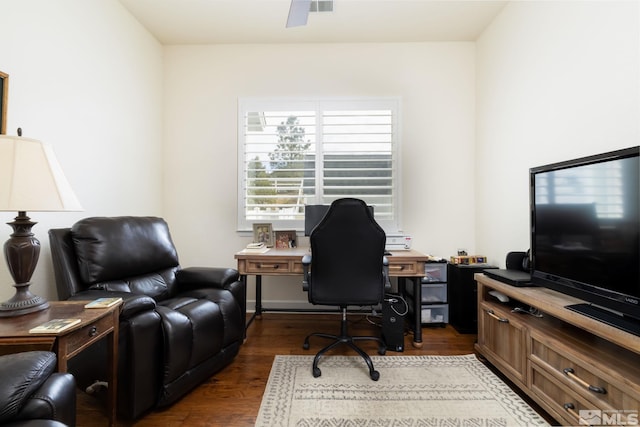 1659 Chiquita Ci, Minden, NV 89423 - office area featuring dark wood-style floors and a ceiling fan