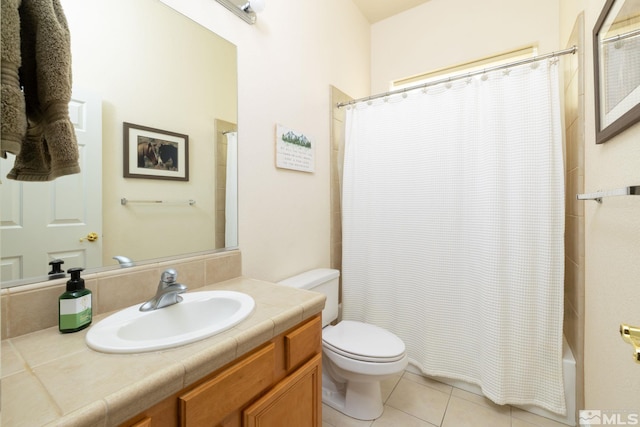 1659 Chiquita Ci, Minden, NV 89423 - bathroom with toilet, tile patterned floors, vanity, and shower / bathtub combination with curtain