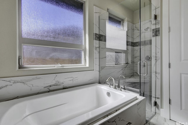 1791 La Cita, Minden, NV 89423 - full bathroom with marble finish flooring, a marble finish shower, and a bath