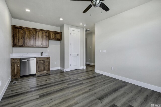 1791 La Cita, Minden, NV 89423 - bar featuring dishwasher, ceiling fan, baseboards, dark wood finished floors, and recessed lighting