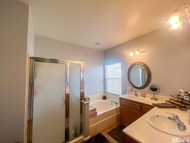 1090 Aster Ln, Fernley, NV 89408 - bathroom featuring a bath, a shower stall, and double vanity