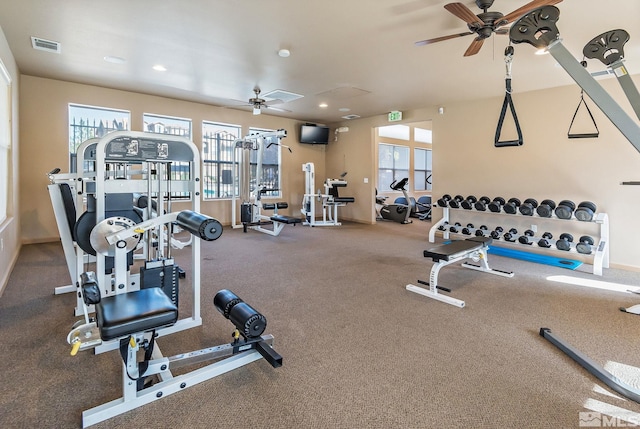 17000 Wedge Pkwy Unit 3221, Reno, NV 89511 - exercise room featuring a ceiling fan, healthy amount of natural light, and recessed lighting