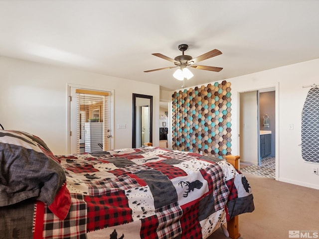 4259 Rancheria Rd, Fallon, NV 89406 - bedroom with ensuite bath, carpet, and a ceiling fan