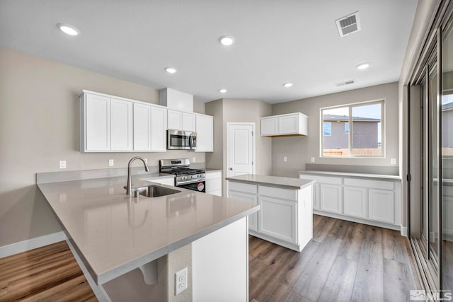 21 Nova Ct Unit 111, Carson City, NV 89705 - kitchen featuring appliances with stainless steel finishes, a sink, a peninsula, wood finished floors, and recessed lighting