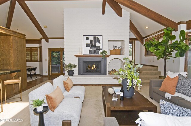 205 Scotch Pine Rd, Reno, NV 89511 - living area with a brick fireplace and stairway