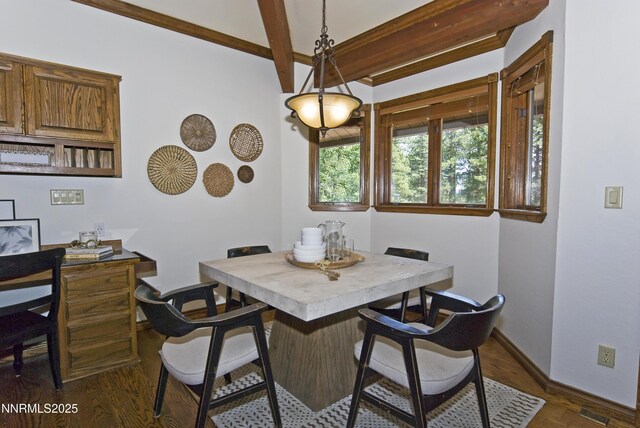 205 Scotch Pine Rd, Reno, NV 89511 - dining room with beam ceiling, baseboards, and dark wood-type flooring