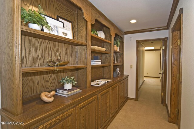 205 Scotch Pine Rd, Reno, NV 89511 - hallway with light carpet, ornamental molding, recessed lighting, and baseboards