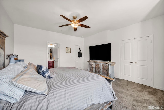 5030 Ronald Stephen Cir, Reno, NV 89503 - bedroom with carpet, ceiling fan, and connected bathroom