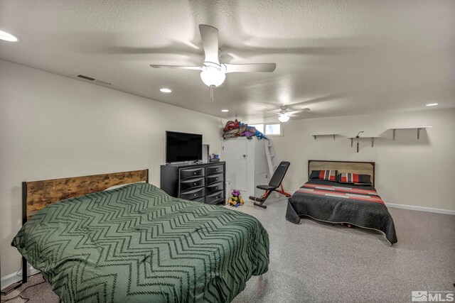 1568 Barker Ct, Gardnerville, NV 89410 - carpeted bedroom featuring a textured ceiling, ceiling fan, and recessed lighting