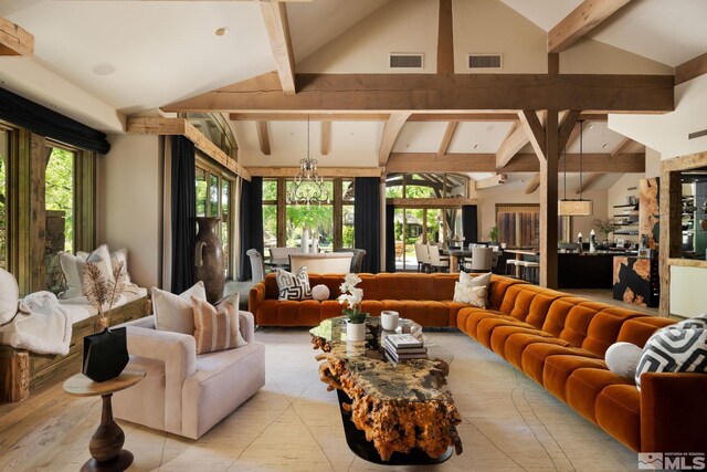 4000 Goodsell Ln, Reno, NV 89523 - living area featuring beamed ceiling and high vaulted ceiling