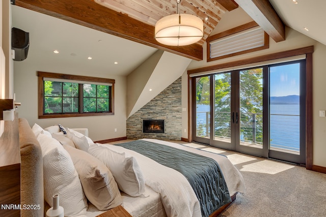 4250 N Lake Blvd, Carnelian Bay, CA 96140 - bedroom featuring access to outside, multiple windows, carpet floors, french doors, and recessed lighting