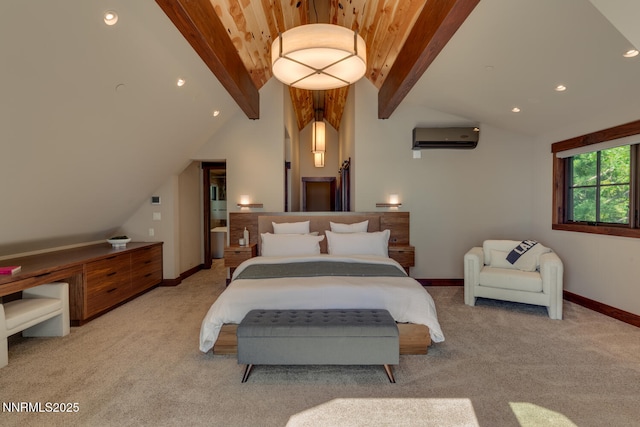 4250 N Lake Blvd, Carnelian Bay, CA 96140 - bedroom featuring a wall mounted air conditioner, light carpet, and recessed lighting
