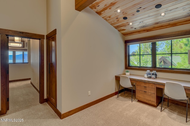 4250 N Lake Blvd, Carnelian Bay, CA 96140 - office with light colored carpet, built in study area, plenty of natural light, wooden ceiling, and recessed lighting