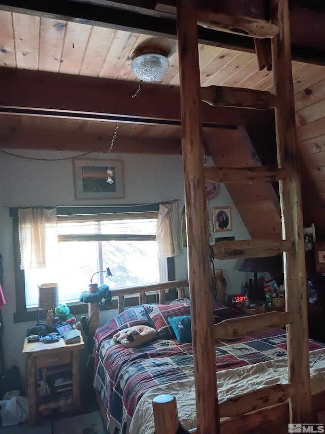 1589 Cree St, South Lake Tahoe, CA 96150 - bedroom with beam ceiling and wooden ceiling