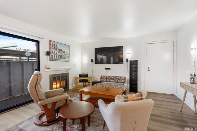 2445 Sycamore Glen Dr Unit 6, Sparks, NV 89434 - living area with light wood finished floors, a glass covered fireplace, and baseboards