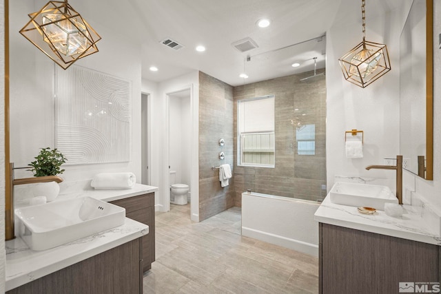 605 Braided Rope Dr, Reno, NV 89511 - full bathroom with walk in shower, a chandelier, two vanities, baseboards, and recessed lighting