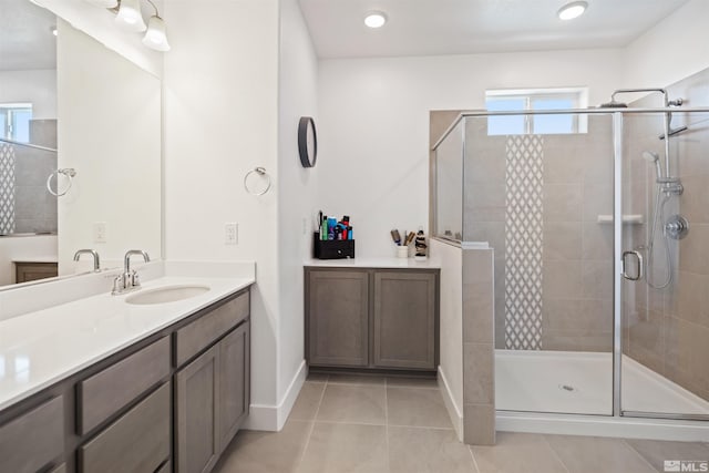 3617 Pulsar Ln Unit 2, Carson City, NV 89705 - bathroom featuring a stall shower, tile patterned floors, vanity, and baseboards