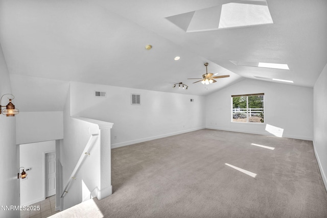1655 Chiquita Cir, Minden, NV 89423 - additional living space featuring a skylight, lofted ceiling, carpet, baseboards, and a ceiling fan