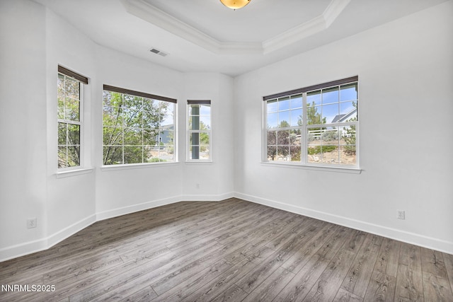 1655 Chiquita Cir, Minden, NV 89423 - spare room featuring crown molding, a tray ceiling, hardwood / wood-style floors, and baseboards