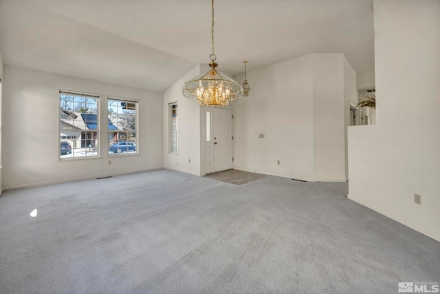 1675 Crestside Ct, Sparks, NV 89436 - carpeted spare room with a chandelier, lofted ceiling, and baseboards