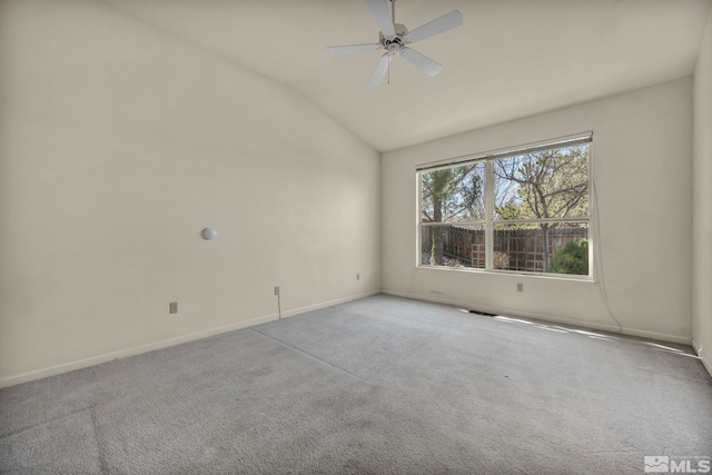 1675 Crestside Ct, Sparks, NV 89436 - empty room featuring ceiling fan, baseboards, vaulted ceiling, and carpet flooring