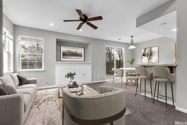 2130 Canyon Mesa Ct, Reno, NV 89523 - carpeted living room with ceiling fan, baseboards, and recessed lighting