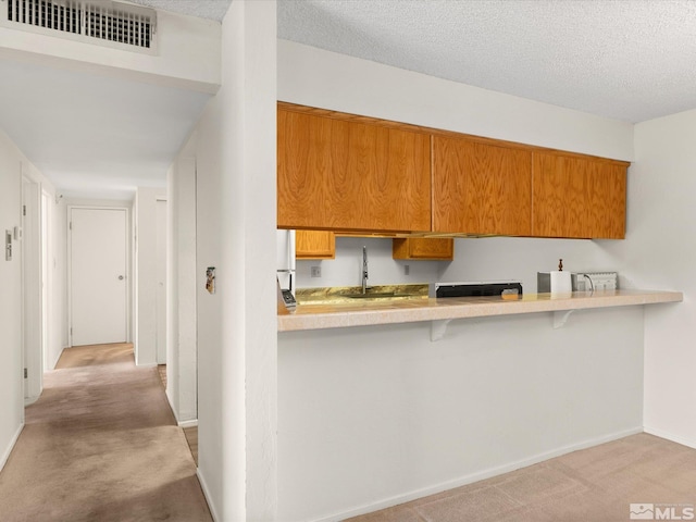 2845 Idlewild Dr # 210, Reno, NV 89509 - kitchen with light colored carpet, brown cabinetry, a sink, baseboards, and light countertops