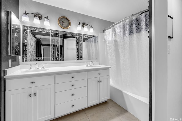 6357 Moon Ridge Ter, Reno, NV 89523 - full bathroom featuring tile patterned floors, double vanity, and shower / bath combo with shower curtain