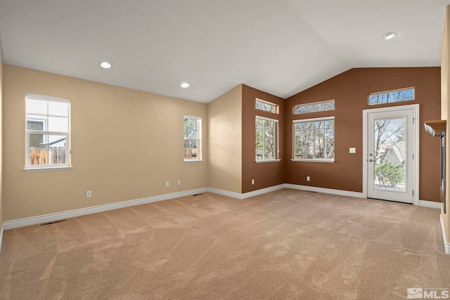 6540 Monticello Ct, Reno, NV 89519 - carpeted empty room with lofted ceiling, baseboards, and recessed lighting