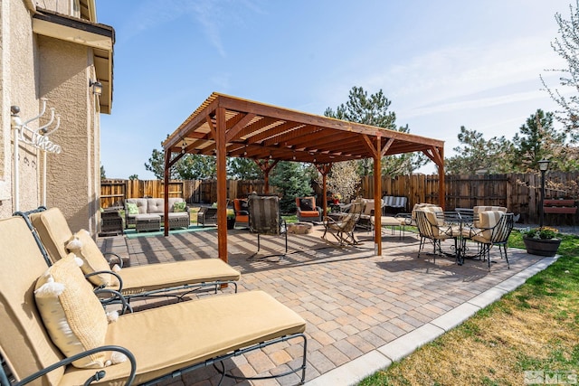 385 Mustengo Ct, Reno, NV 89506 - fenced backyard with outdoor lounge area, a pergola, and a patio area