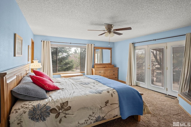 12880 Roseview Ln, Reno, NV 89511 - carpeted bedroom with access to exterior, a textured ceiling, and ceiling fan
