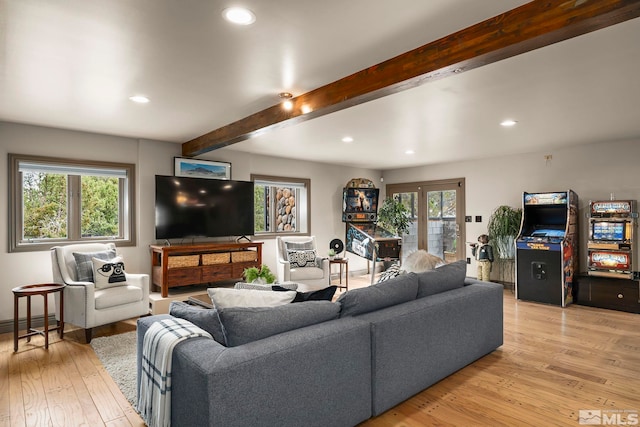 4840 Keshmiri Pl, Reno, NV 89519 - living area featuring light wood-style floors, recessed lighting, and beam ceiling