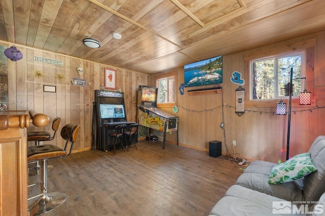 190 Meadow, Stateline, NV 89449 - living area featuring wood ceiling, wood walls, wood finished floors, and baseboards