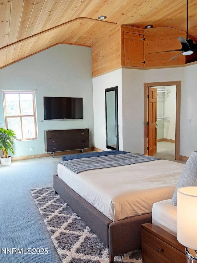 21410 Sazarac Rd, Reno, NV 89521 - bedroom featuring wood ceiling, lofted ceiling, carpet flooring, and baseboards