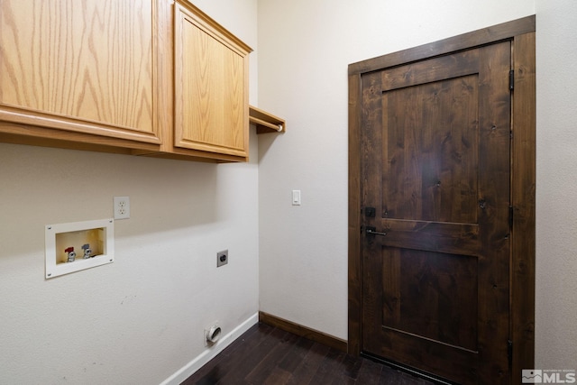 159 River Flow Dr, Reno, NV 89523 - washroom featuring cabinet space, electric dryer hookup, dark wood-style floors, hookup for a washing machine, and baseboards